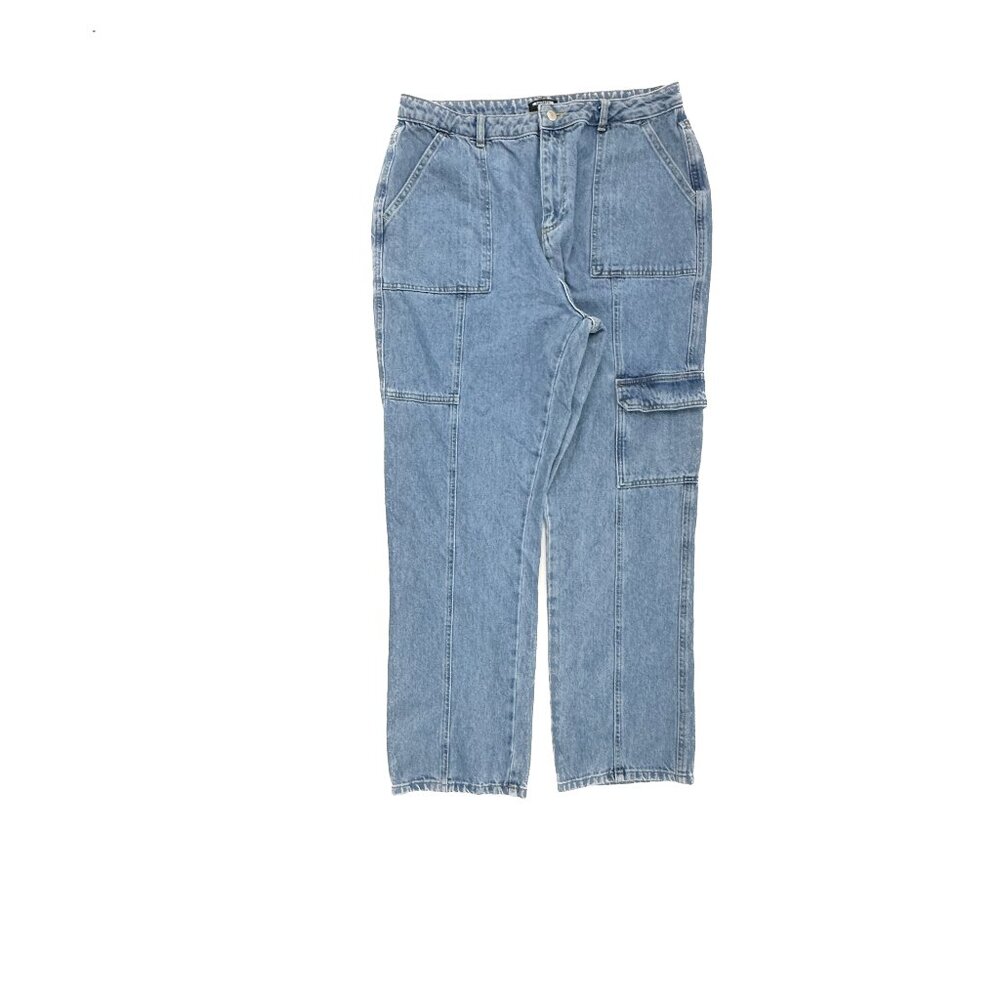 Pretty Little Thing Straight Cargo Pocket Women's size 14 Medium Blue Denim Jean